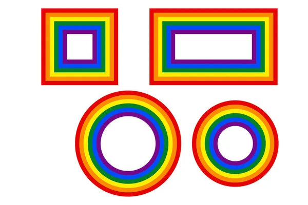 Flagge LGBT-Symbole, runde und quadratische Rahmen. Template-Rand, Vektorillustration. Die Liebe siegt. LGBT-Symbole in Regenbogenfarben. Schwulensammlung — Stockvektor