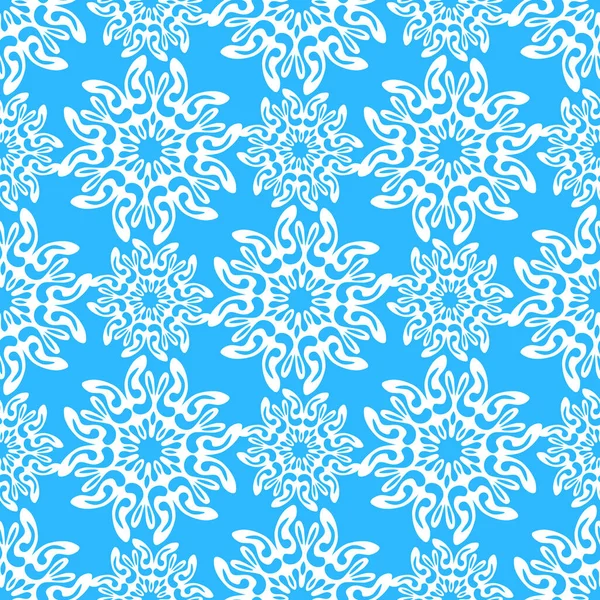 Winter naadloos patroon met witte sneeuwvlokken op blauwe achtergrond. Vector illustratie voor stof, textiel behang, posters, cadeaupapier. Kerst vector illustratie — Stockvector