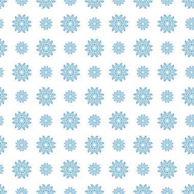 Beyaz arka planda rengarenk kar taneleri olan kusursuz kış deseni. Kumaş, tekstil duvar kağıtları, posterler, hediye ambalaj kağıtları için vektör çizimi. Noel vektör illüstrasyonu