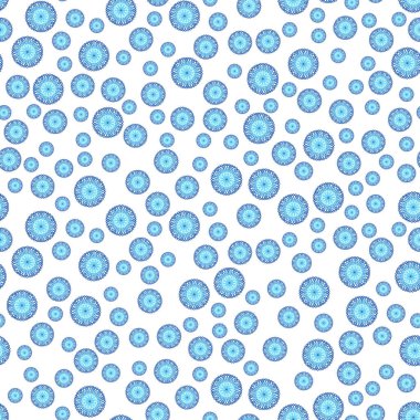 Beyaz arka planda rengarenk kar taneleri olan kusursuz kış deseni. Kumaş, tekstil duvar kağıtları, posterler, hediye ambalaj kağıtları için vektör çizimi. Noel vektör illüstrasyonu