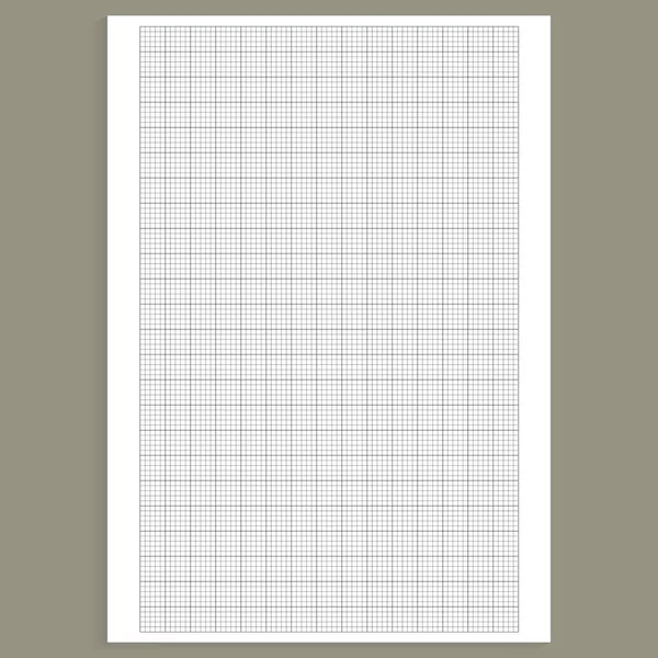 Papel de grelha. Folha de papel forrada em branco realista em formato A4. Fundo quadrado com gráfico de cores. Padrão geométrico para a escola, papel de parede, texturas, caderno. Forrado em branco sobre fundo transparente — Vetor de Stock