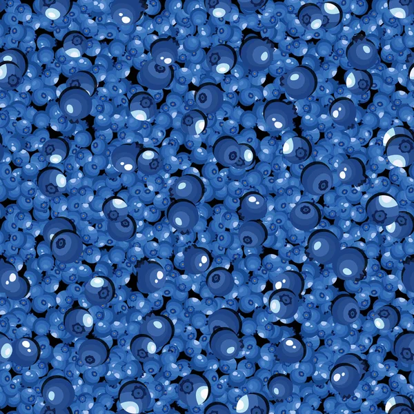 검은 배경에 블루베리가 그려져 있는 바 다 없는 패턴입니다. 자연적으로 익은 맛좋은 블루베리. 배경, 포장, 직물, 직물 및 기타 여러 가지 설계를 위한 벡터 삽화 — 스톡 벡터