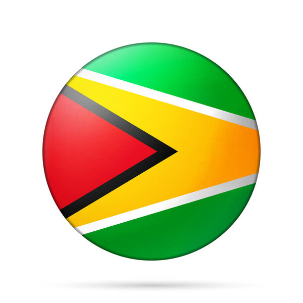 Glass light ball with flag of Guyana. Round sphere, template icon. National symbol. Glossy realistic ball, 3D abstract vector illustration highlighted on a white background. Big bubble
