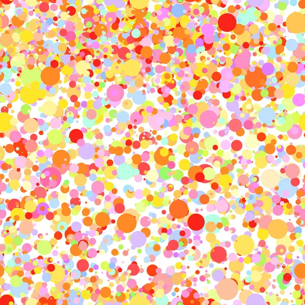 Abstraite main noyer fond à pois. Modèle sans couture pointillé blanc avec des cercles arc-en-ciel. Modèle de conception pour anniversaire, fête, bannière, textile, tissu. Illustration de confettis d'été — Image vectorielle