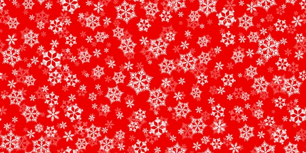 Padrão sem costura de inverno com flocos de neve brancos no fundo vermelho. Ilustração vetorial para tecido, papel de parede têxtil, cartazes, papel de embrulho de presente. Ilustração vetorial de Natal. Queda de neve — Vetor de Stock