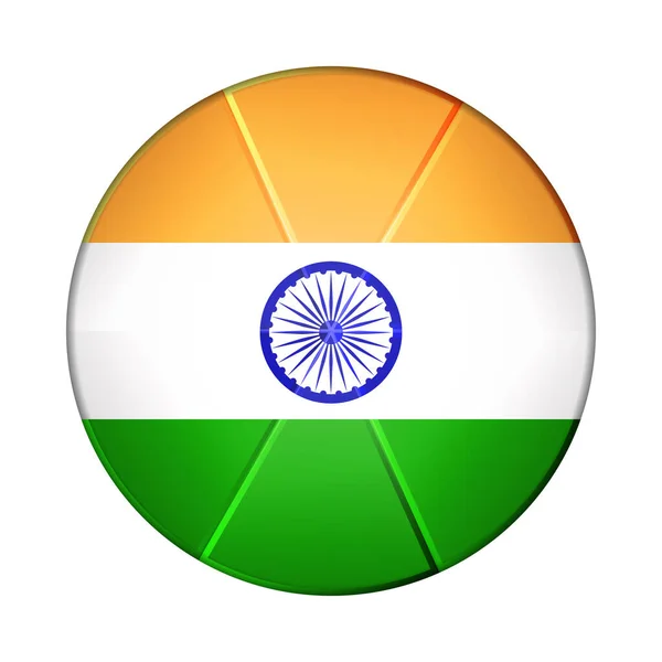 Стеклянный шар с флагом Индии. Круглая сфера, иконка шаблона. Индийский национальный символ. Глянцевый реалистичный шар, трехмерная абстрактная векторная иллюстрация на белом фоне. Большой пузырь — стоковый вектор