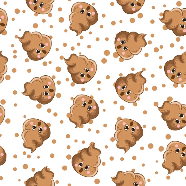 Seamless pattern with kawaii poop on white background. Cartoon poo, feces icons. Shit patterns, evil turd. Vector illustration for invitation, poster, card, fabric, textile. Doodle style — Stock Vector