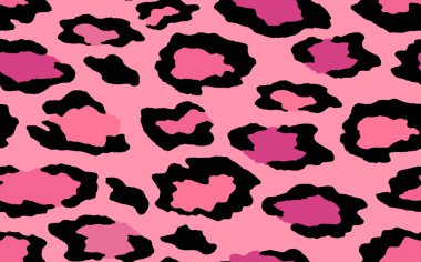 Soyut modern leopar pürüzsüz desen. Hayvanlar modaya uygun arka plan. Baskı, kart, kartpostal, kumaş, tekstil için PINK ve siyah dekoratif vektör stok çizimi. Modern stilize cilt süsü
