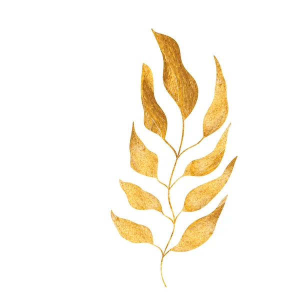 Bloemenhand getekend gouden silhouet bladeren. Leuke geïsoleerde elementen. Klem kunst voor briefpapier, web design. Moderne aquarel gouden bloemen composities. Vectorillustratie — Stockvector