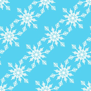Mavi zemin üzerinde beyaz kar taneleri olan kışın pürüzsüz deseni. Kumaş, tekstil duvar kağıtları, posterler, hediye ambalaj kağıtları için vektör çizimi. Noel vektör illüstrasyonu