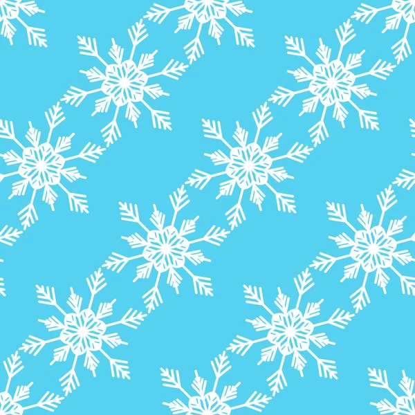 青い背景に白い雪片と冬のシームレスなパターン。布、テキスタイル壁紙、ポスター、ギフト包装紙のためのベクトルイラスト。クリスマスベクトルイラスト — ストックベクタ
