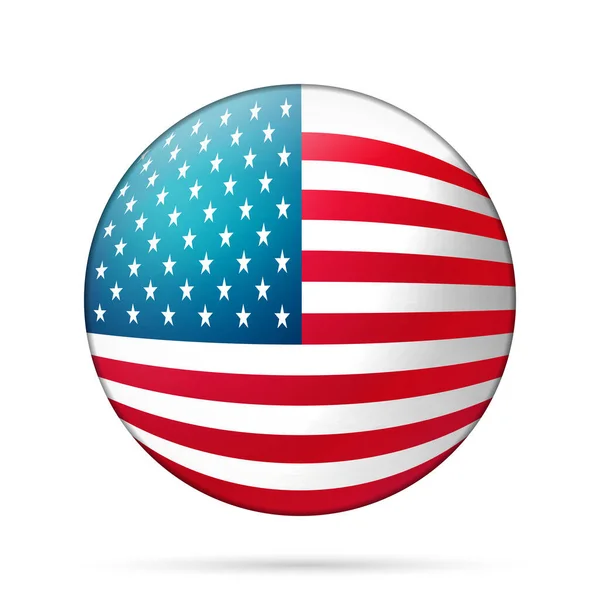 Glazen lichtbal met vlag van de VS. Ronde bol, sjabloon icoon. Amerikaans nationaal symbool. Glanzende realistische bal, 3D abstracte vector illustratie gemarkeerd op een witte achtergrond. Grote bubbel — Stockvector