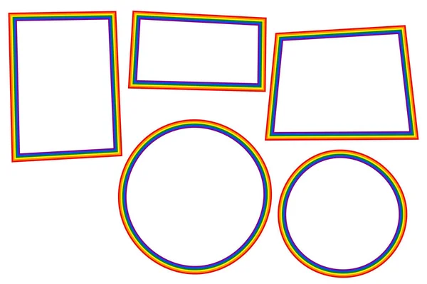 Vlag LGBT pictogrammen, ronde en vierkante frames. Sjabloon rand, vector illustratie. Liefde wint. LGBT symbolen in regenboogkleuren. gay trots collectie — Stockvector