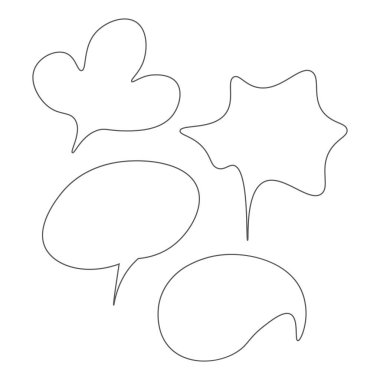 Renkli konuşma baloncukları. Çizgi film Vektör illüstrasyonu. Şeffaf beyaz arka planda izole edilmiş. El çizim biçimi, diyalog bulutları