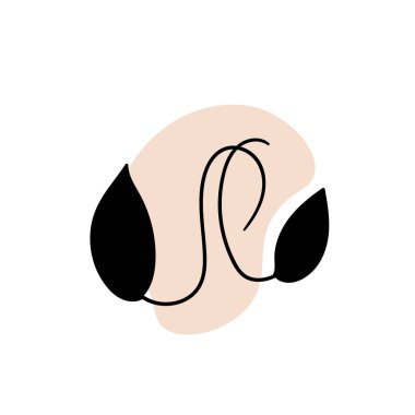 Soyut yuvarlak noktalı bir dal. Sanatsal çiçek desenli minimalist baskı. Pastel damlalı bir bitkinin siyah silueti. Yapraklı modern suluboya şekiller, akrilik mürekkep damlaları. Vektör ögesi