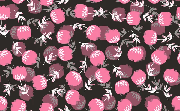 Motif floral sans couture basé sur des ornements d'art populaire traditionnel. Fleurs colorées sur fond de couleur. Style scandinave. Suède style nordique. Illustration vectorielle. Modèle minimaliste simple — Image vectorielle