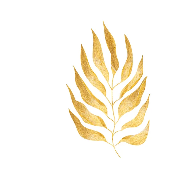 Bloemenhand getekend gouden silhouet bladeren. Leuke geïsoleerde elementen. Klem kunst voor briefpapier, web design. Moderne aquarel gouden bloemen composities. Vectorillustratie — Stockvector