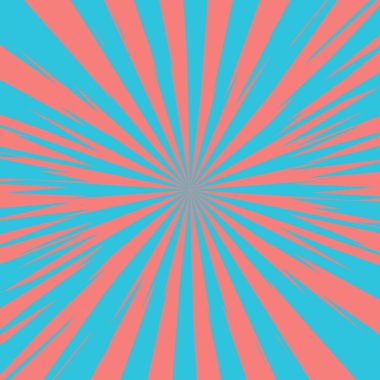 Pop Art Radyasyon Renkli Çizgi Roman kapağı. Çizgili mavi ve pembe dijital arka plan. Çizgi film komik retro desenli striptiz maketi. Vektör yarım ton çizimi. Güneş patlaması, yıldız patlaması şekli