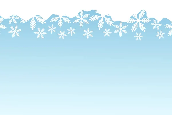 Weihnachtskarte mit weißen Schneeflocken auf blauem Hintergrund. Vereinzelte Schneeflocken. Leere Papierform. Winterflache Illustration. Kopierraum. Urlaubsmuster, Banner, Rahmen, Grußkartendesign. — Stockvektor