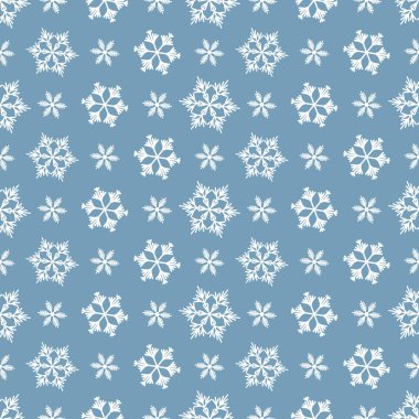 Gri zemin üzerinde beyaz kar taneleri olan kışın pürüzsüz deseni. Kumaş, tekstil duvar kağıtları, posterler, hediye ambalaj kağıtları için vektör çizimi. Noel vektör illüstrasyonu. Yağan kar