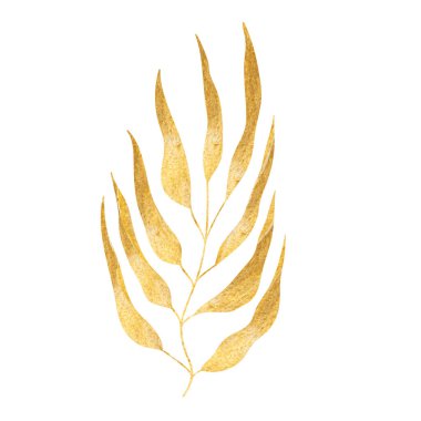 Çiçekli el, altın renkli siluet yapraklar çizdi. Hoş izole elementler. Kırtasiye malzemeleri için klip sanatı, web tasarımı. Modern suluboya altın çiçekli kompozisyonlar. Vektör illüstrasyonu