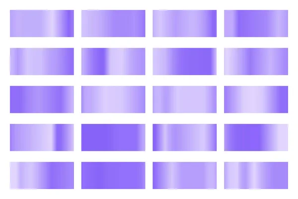 Colección de gradientes metálicos con holograma de colores brillantes. Textura de lámina olográfica, púrpura, gradación violeta. Conjunto de vectores para marco, cinta, borde, otro diseño — Vector de stock