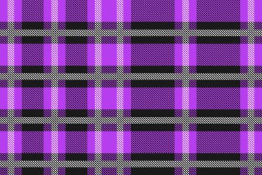 Mor ve siyah İskoçya tekstil deseni. Kumaş dokusu tartan ekoseli. Kumaş, kart ve kumaş için soyut geometrik arkaplan. Monokrom grafik yinelenen tasarım. Kare süsleme.