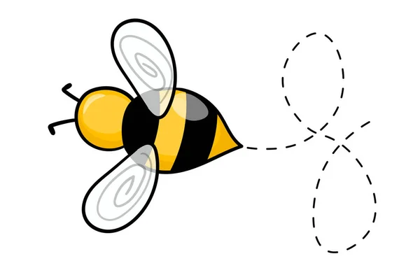 Mascotte d'abeille de dessin animé. Une petite abeille volant sur une route pointillée. Collection de guêpes. Caractères vectoriels. Icône d'inceste. Modèle de conception pour invitation, cartes. Style caniche — Image vectorielle