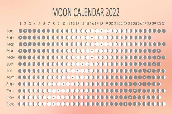 Календар 2022 Місяць. Астрологічний дизайн календаря. планувальник. Місце для наклейок. Планувальник циклу місяця макет. фон ізольованого кольору скломорфізму — стоковий вектор