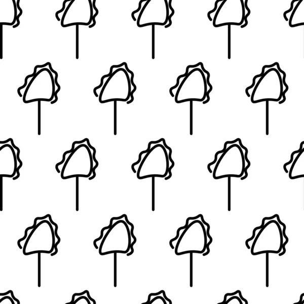 Modèle sans couture noir et blanc avec icône de l'arbre. Signe de symbole des arbres vectoriels. Plantes, aménagement paysager pour impression, carte, carte postale, tissu, textile. Concept d'idée d'entreprise — Image vectorielle