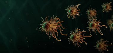 Coronavirus 2019-nCoV ve virüs geçmişi olan hastalık hücreleri ve kırmızı kan hücresi taşıyıcısı. COVID-19 Corona virüsü salgını ve pandemik sağlık riski kavramı. Vektör illüstrasyonu 10 puan.