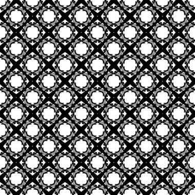 Siyah ve beyaz desenli. Bw süslemeli grafik tasarımı. Mozaik süsler. Desen şablonu. Vektör illüstrasyonu.