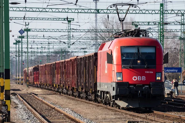 Lepseny Hungria Fevereiro 2021 Comboio Carga Oebb Austrian Railways Com — Fotografia de Stock