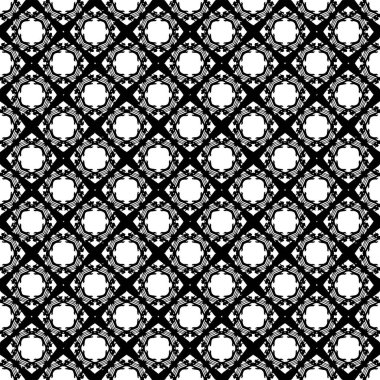 Siyah ve beyaz desenli. Bw süslemeli grafik tasarımı. Mozaik süsler. Desen şablonu. Vektör illüstrasyonu.