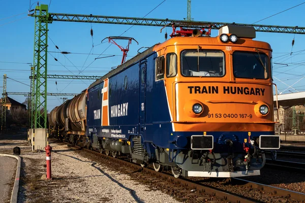 Budapeste Hungria Fevereiro 2021 Transporte Ferroviário Internacional Vagão Comboio Carga — Fotografia de Stock