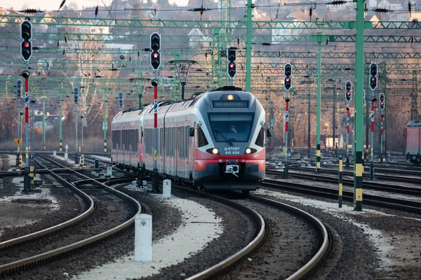 Budapeste Hungria Fevereiro 2021 Comboio Passageiros Mav Hungarian Railways Com — Fotografia de Stock