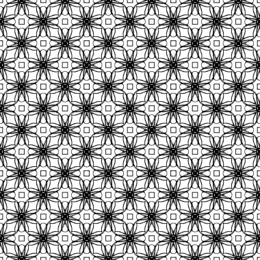 Siyah ve beyaz yüzey deseni. Bw süslemeli grafik tasarımı. Mozaik süsler. Desen şablonu. Vektör illüstrasyonu.