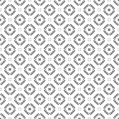 Siyah ve beyaz yüzey deseni. Bw süslemeli grafik tasarımı. Mozaik süsler. Desen şablonu. Vektör illüstrasyonu.