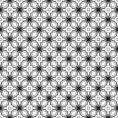 Siyah ve beyaz yüzey deseni. Bw süslemeli grafik tasarımı. Mozaik süsler. Desen şablonu. Vektör illüstrasyonu.