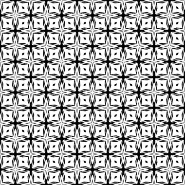 Siyah ve beyaz yüzey deseni. Bw süslemeli grafik tasarımı. Mozaik süsler. Desen şablonu. Vektör illüstrasyonu.