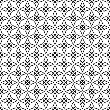 Siyah ve beyaz yüzey deseni. Bw süslemeli grafik tasarımı. Mozaik süsler. Desen şablonu. Vektör illüstrasyonu.