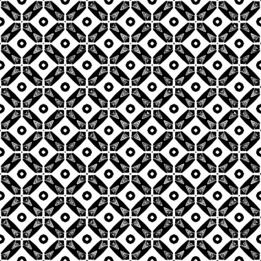 Siyah ve beyaz yüzey deseni. Bw süslemeli grafik tasarımı. Mozaik süsler. Desen şablonu. Vektör illüstrasyonu.