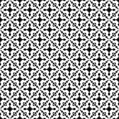 Siyah ve beyaz yüzey deseni. Bw süslemeli grafik tasarımı. Mozaik süsler. Desen şablonu. Vektör illüstrasyonu.