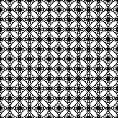 Siyah ve beyaz yüzey deseni. Bw süslemeli grafik tasarımı. Mozaik süsler. Desen şablonu. Vektör illüstrasyonu.
