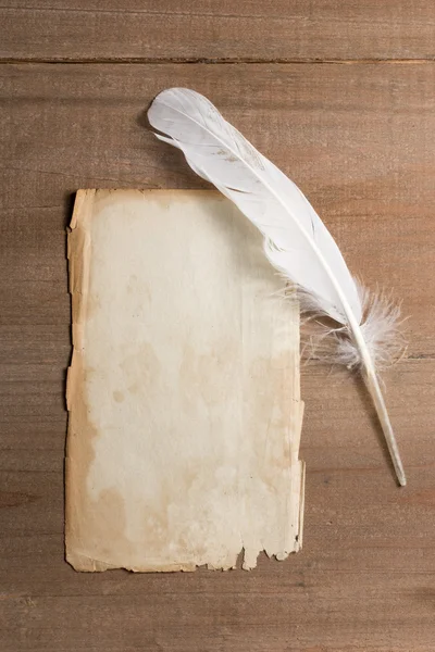 Prázdný papír s pérem na dřevo — Stock fotografie
