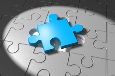 Gray Puzzle with a blue Piece clipart