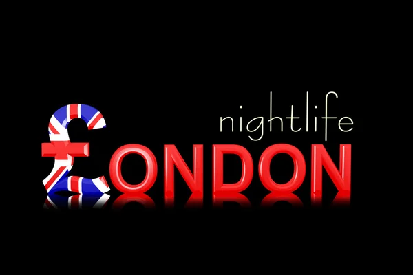 Nocnym w Londynie tekst z symbolem waluty — Zdjęcie stockowe