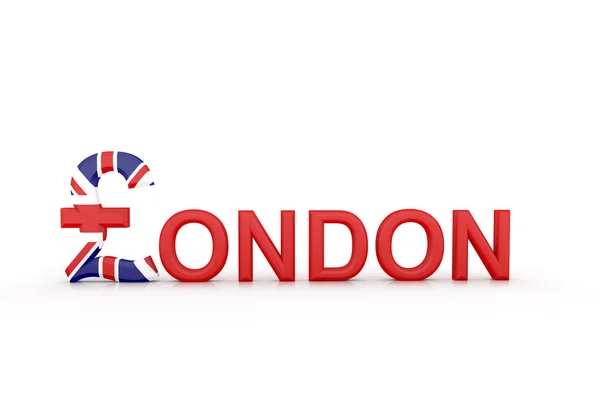 Londyn tekst z symbolem waluty — Zdjęcie stockowe