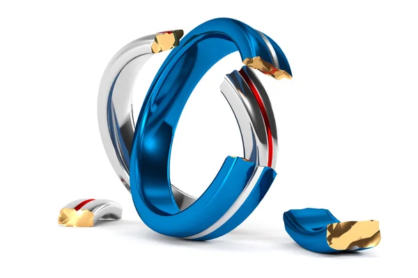 Uszkodzony ślubny pierścienie symbolizują Brexit — Zdjęcie stockowe