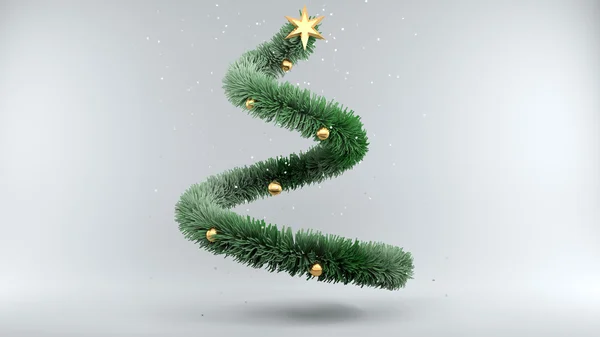 Kerstboom met sneeuw op de grijze achtergrond — Stockfoto